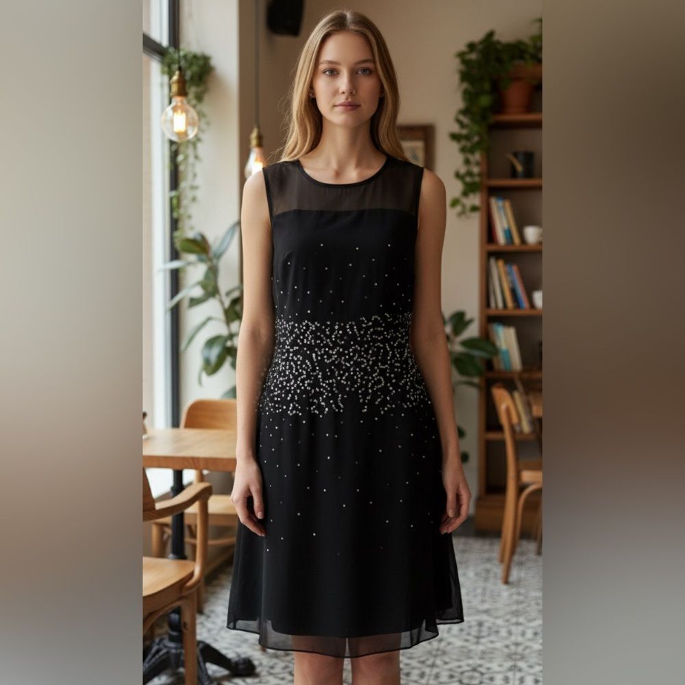 VENUS, sleeveless dress, medium, sheer with liner